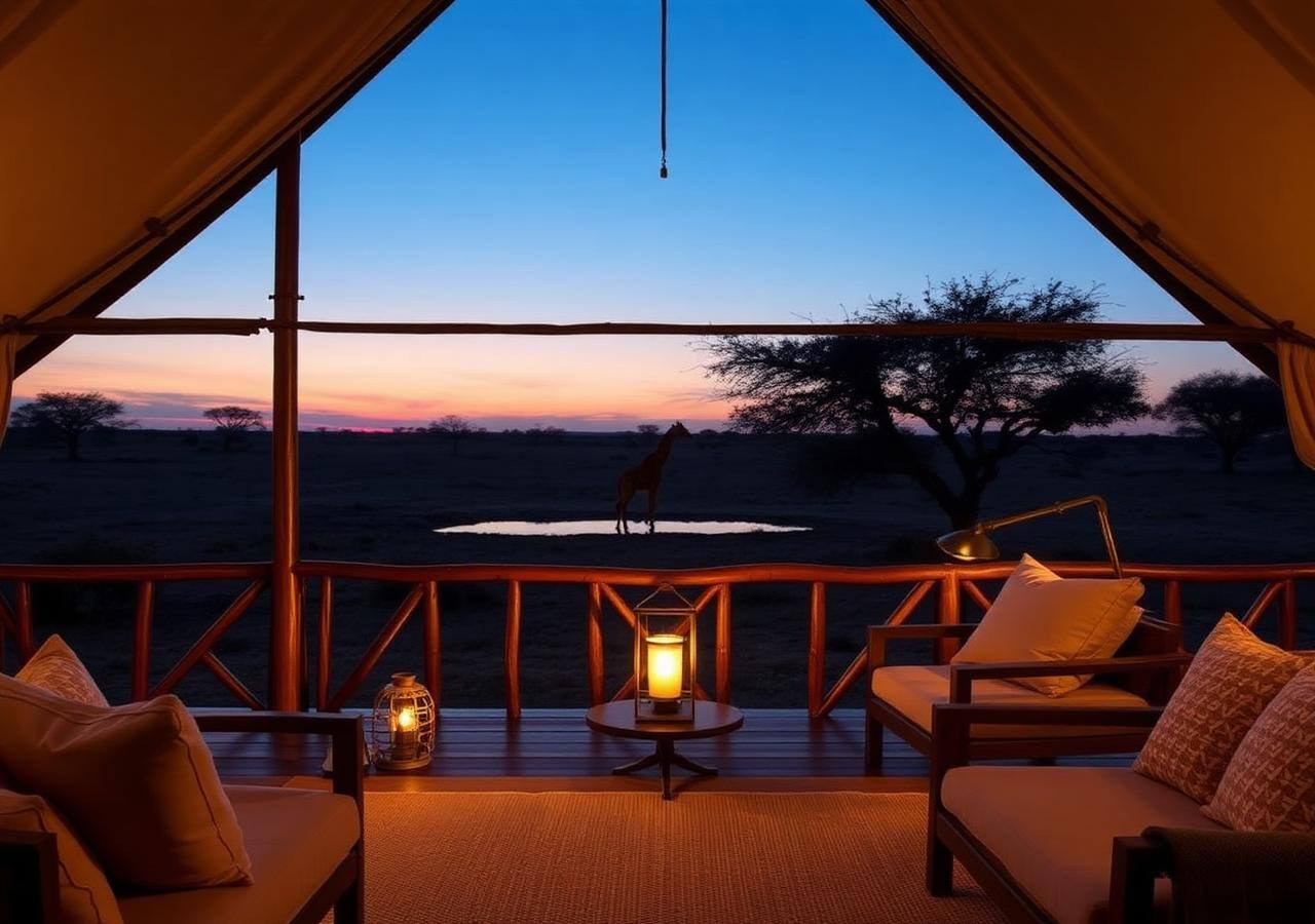 Luxury savannah lodge at dusk